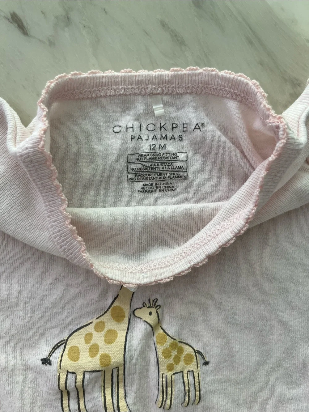 chick pea Pink Giraffe Pajama Set with Striped Pants